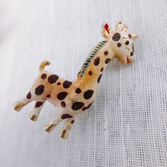 Vintage Enamel & Pearl Figural Brooch Lot - Owl, Horse, Giraffe, Clown, Dutch - Picture 4 of 9